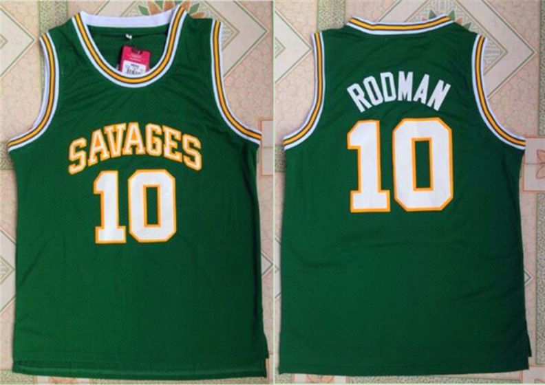 Men Oklahoma Savages 10 Dennis Rodman Green NBA NCAA Jerseys